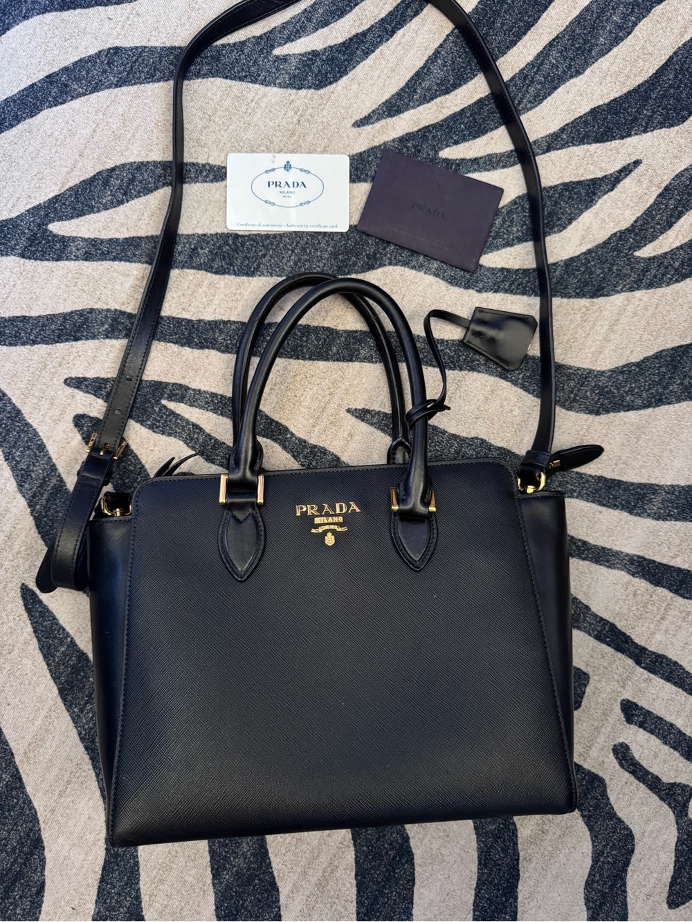 Authentic Prada Black Saffiano Leather Galleria Tote Bag w/ Strap & Card - Picture 1 of 8